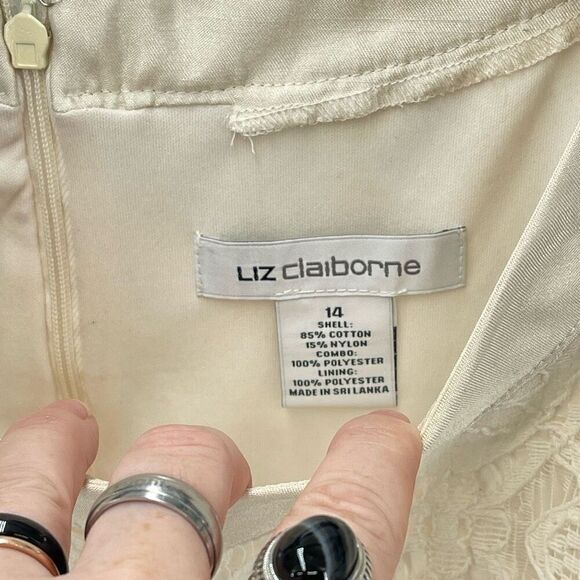 Liz Claiborne Womens Sheath Dress Lace Lined Short Sleeve Mini Cream Size 14 - Picture 6 of 9